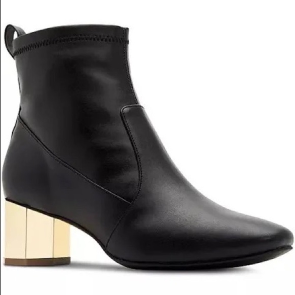 New! Katy Perry Collections Gold Hexagon Heel Black Bootie Size 7.5